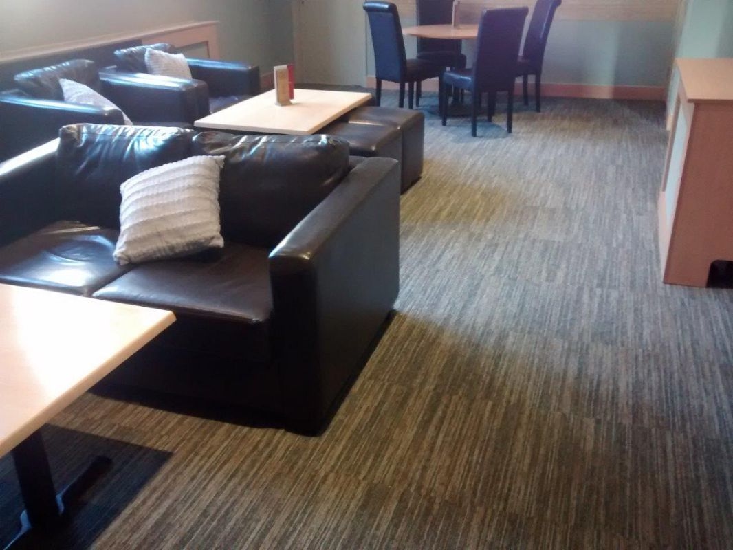 Carpet tiles fitted through an office floor